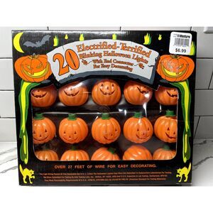 Vintage Halloween Blow Mold Pumpkin String Lights Box Set Electrified